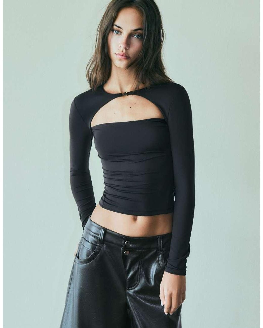 Bershka Gray Polyamide Cut-out T-shirt