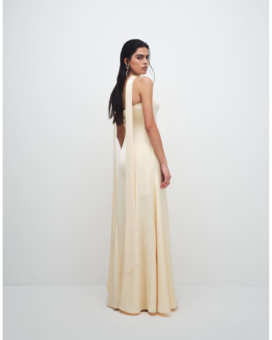 Kaiia White Exclusive Satin Scarf Detail Bandeau Godet Hem Maxi Dress