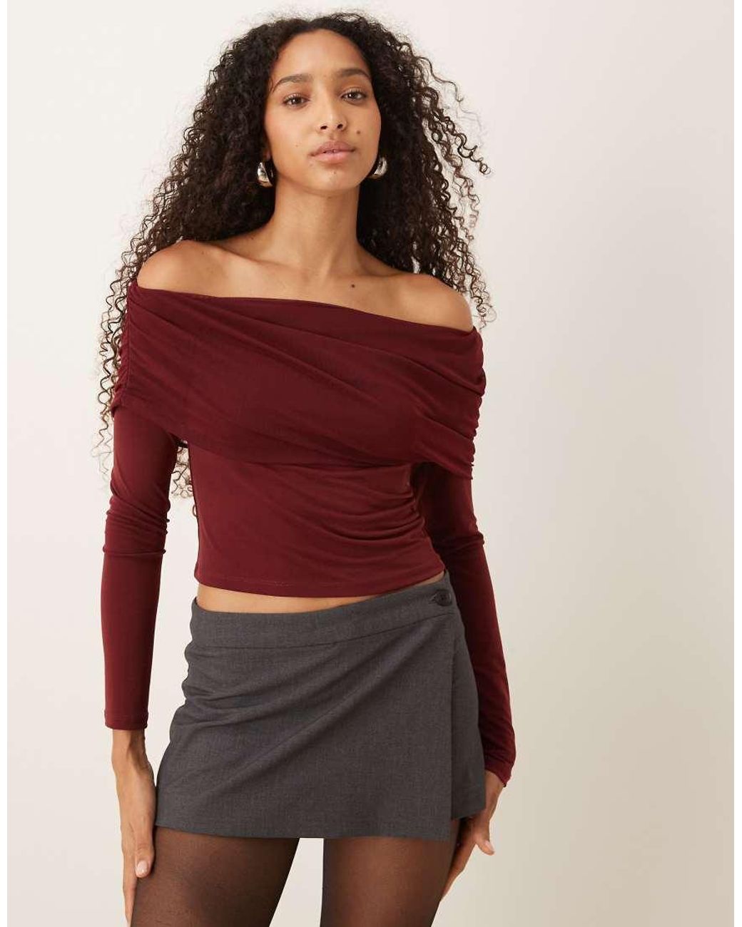 Gina Tricot Red Off-shoulder Mesh Top
