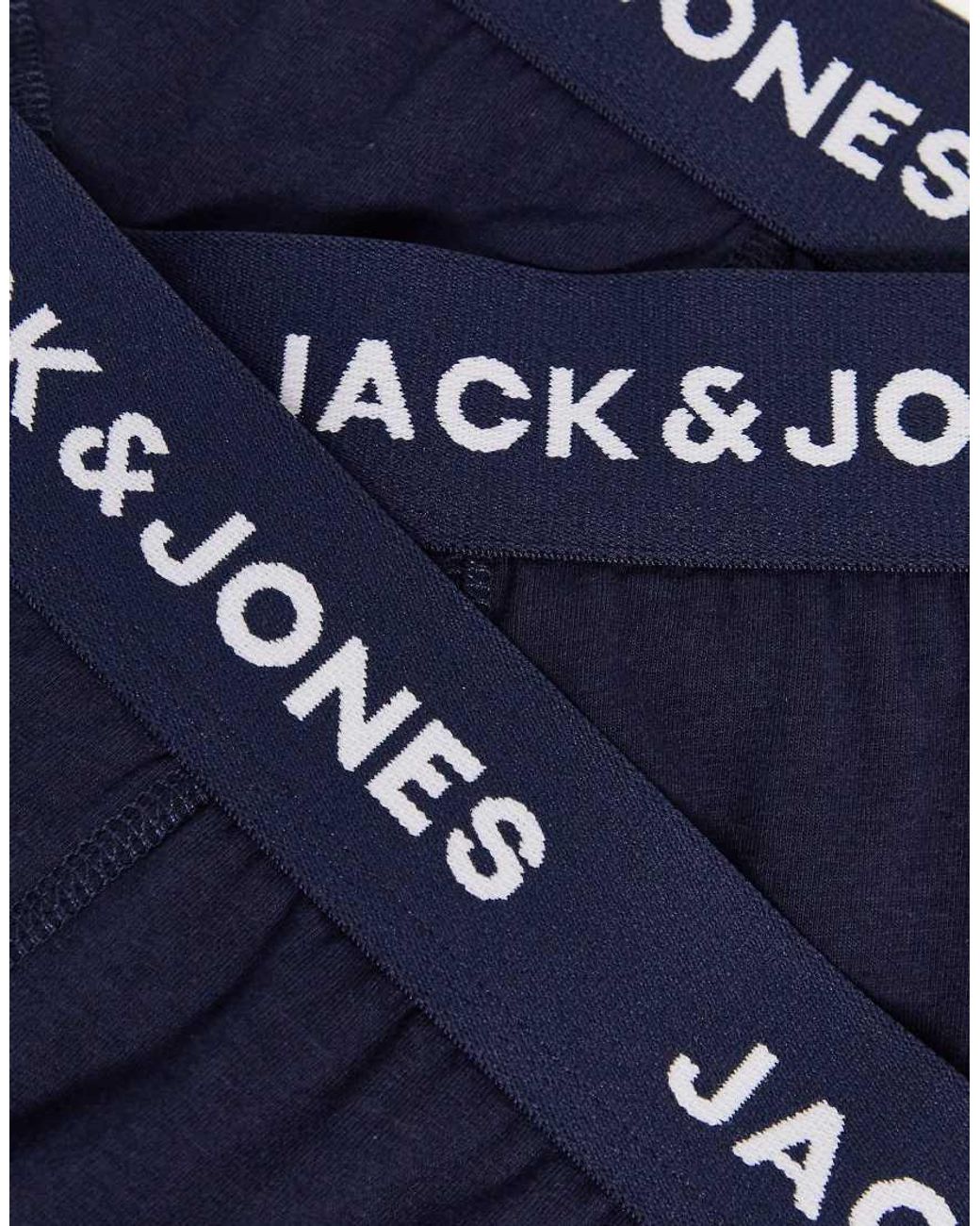Jack & Jones Blue 3 Pack Trunks With Contrast Waist Band for men