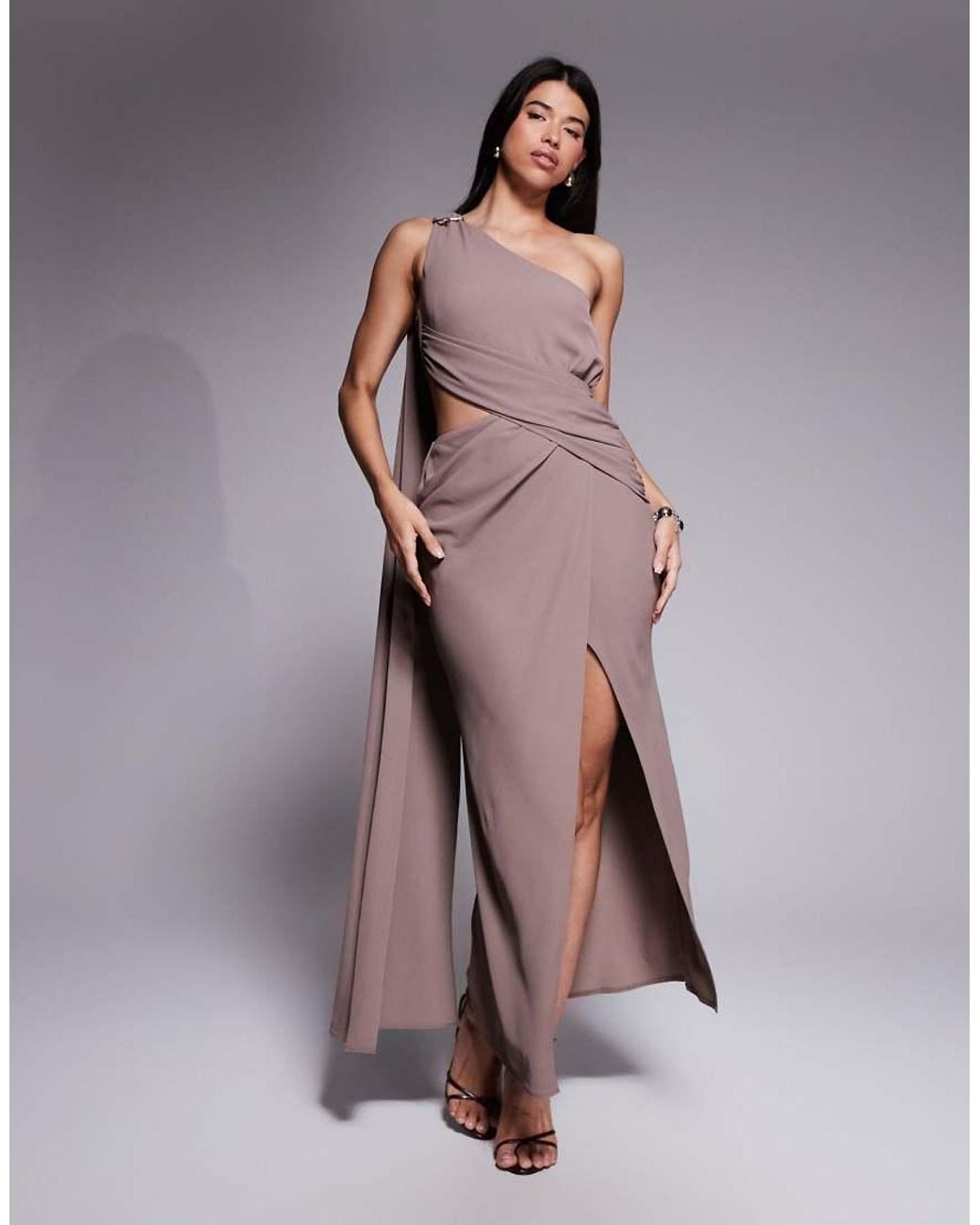 strapless open back dress Sequin Cowl One Shoulder Maxi Dress - Gold main image 1