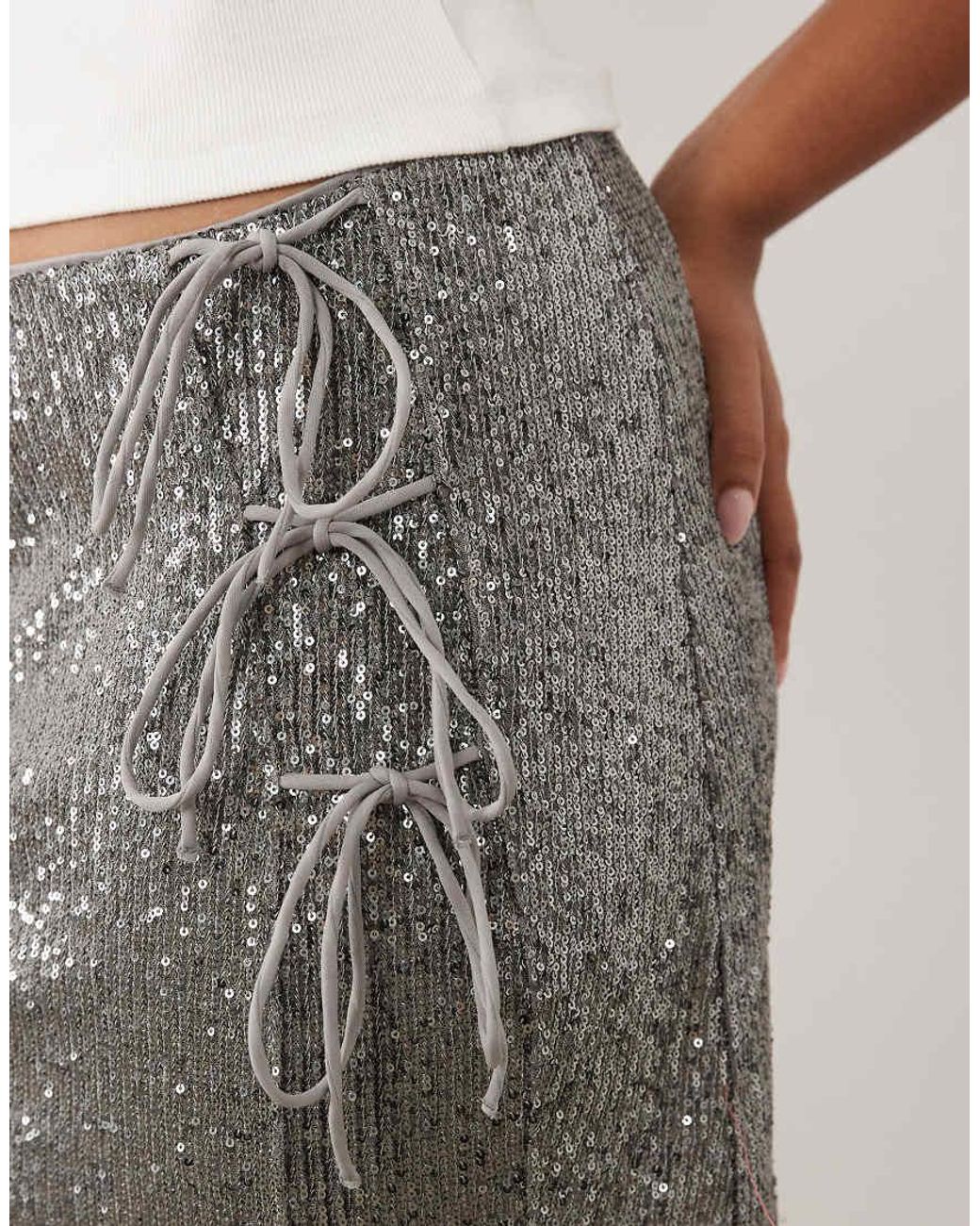 ASOS White Asos Design Curve Sequin Tie Side Mini Skirt