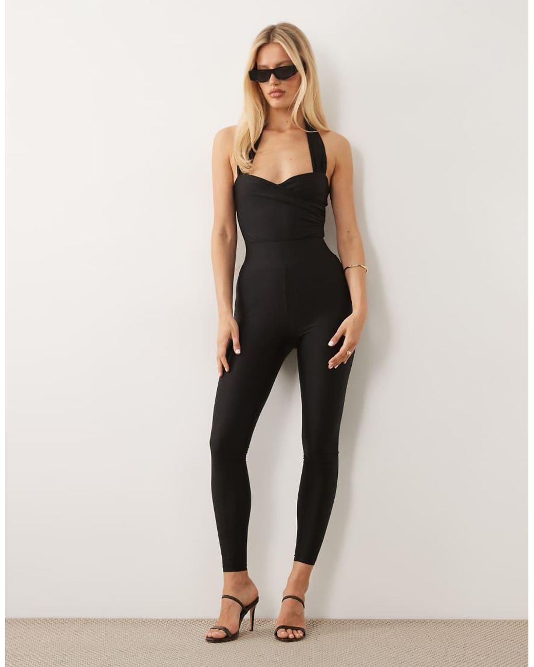 Ruched & Ready Black Made You Look Sculpting High Shine Halterneck Sweetheart Bodysuit Co-Ord