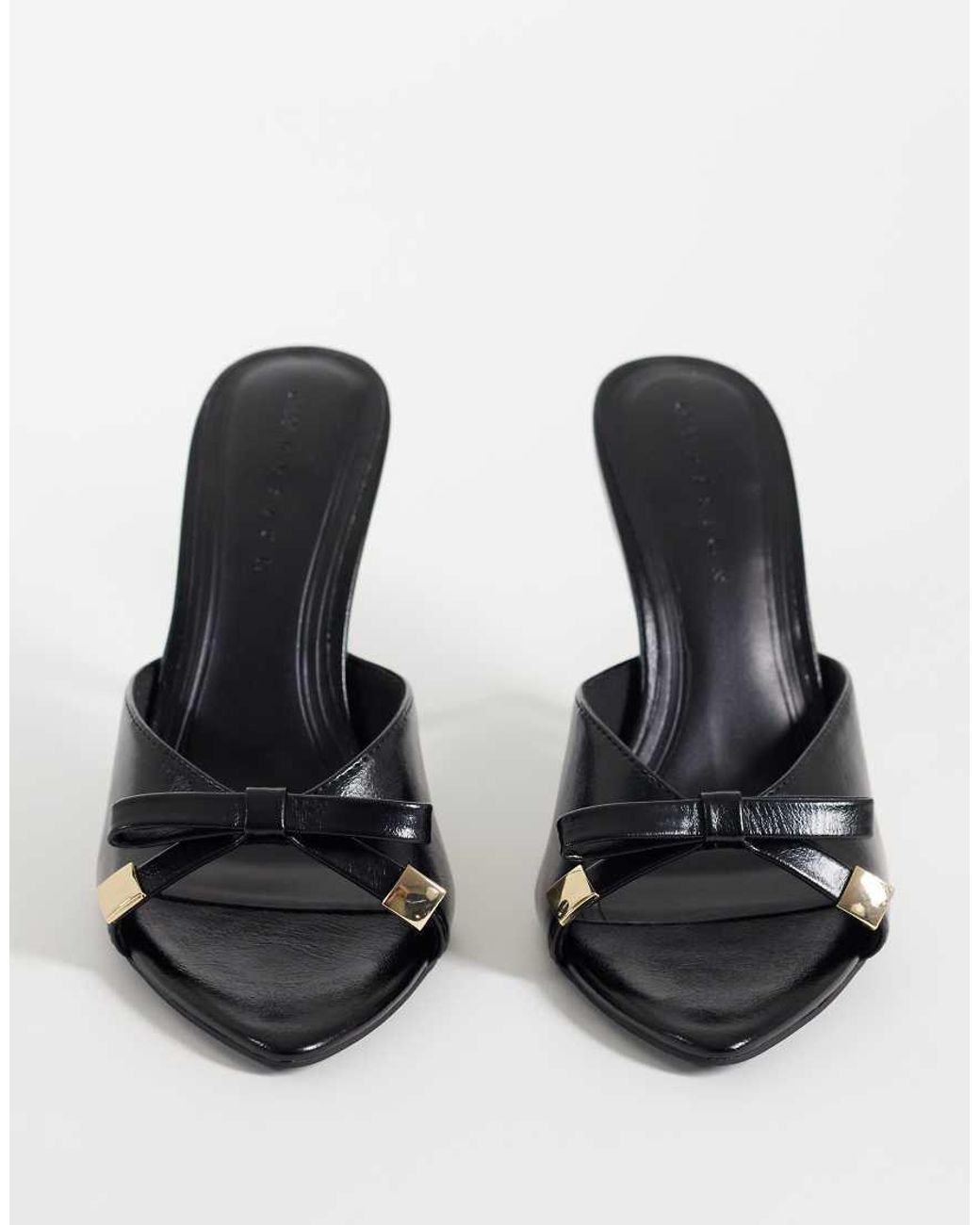 Asos Design Wide Fit Black Nelly Bow Detail High Heeled Mules