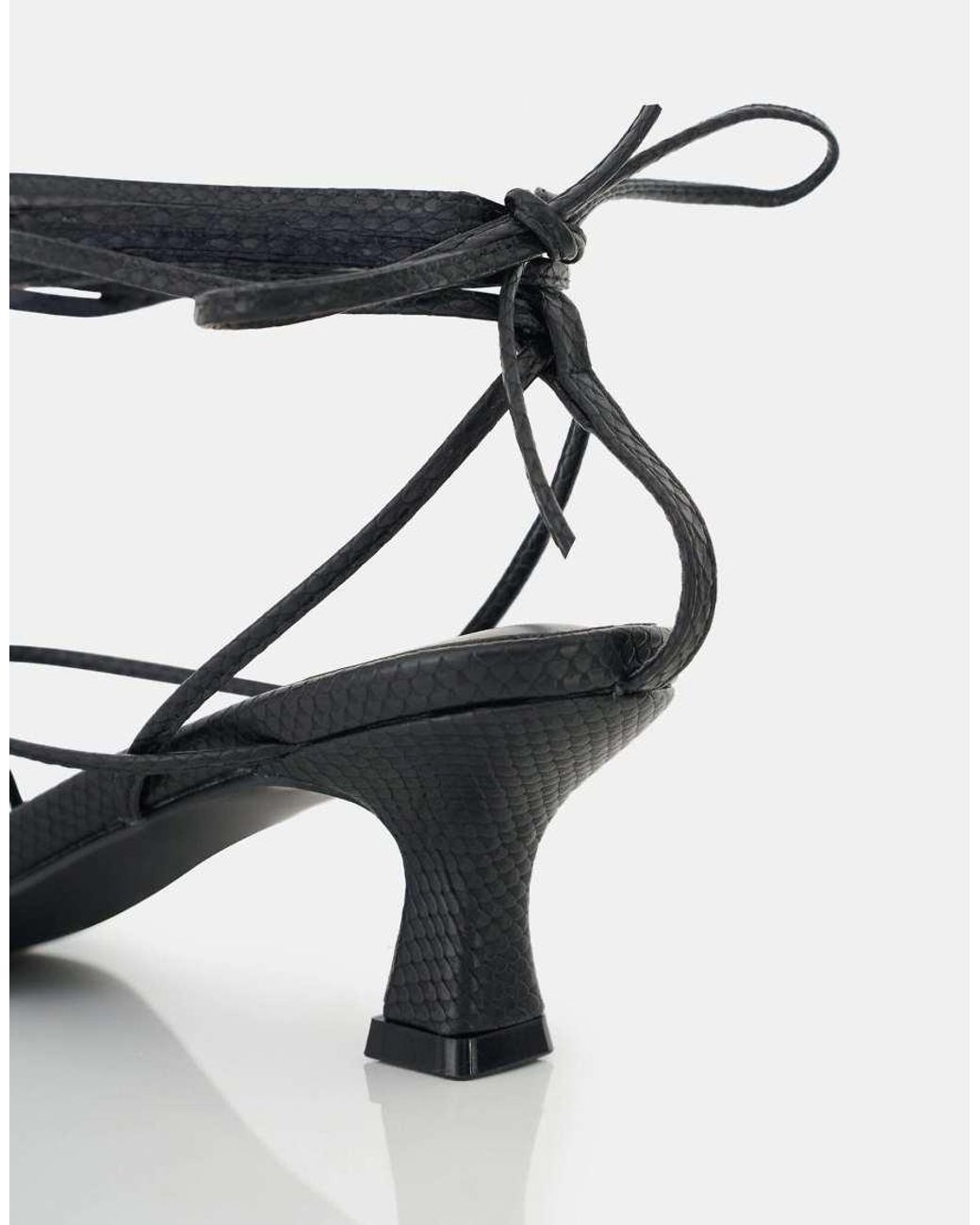 Public Desire Multicolor Shibuya Black Snake Texture Pu Square Toe Lace Up Low Heels