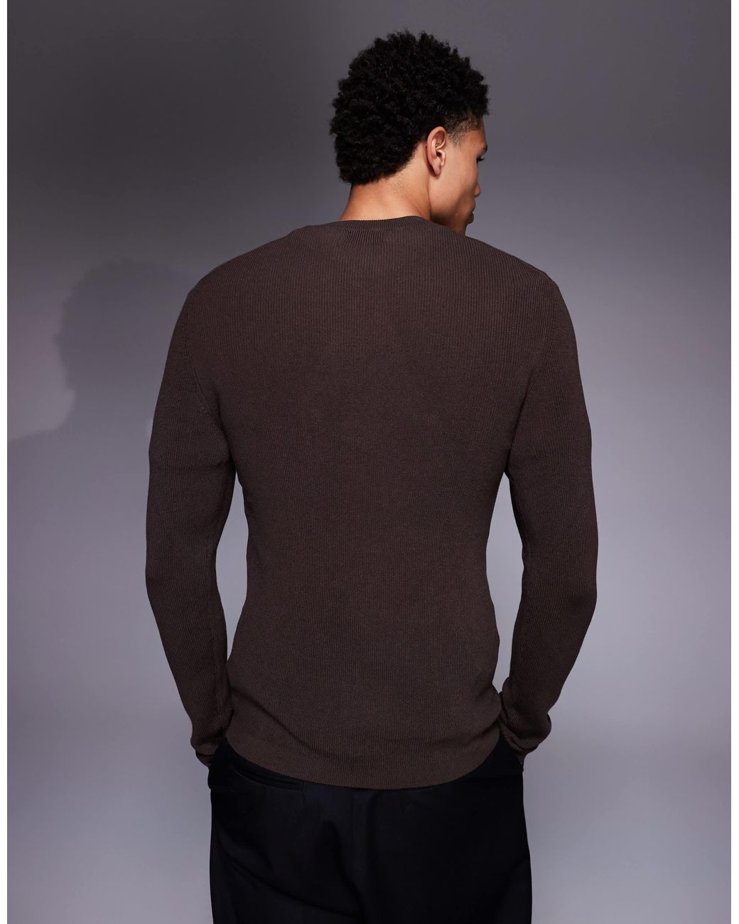 T-shirt près du corps en maille avec manches longues et col ras ASOS pour homme en coloris Gray