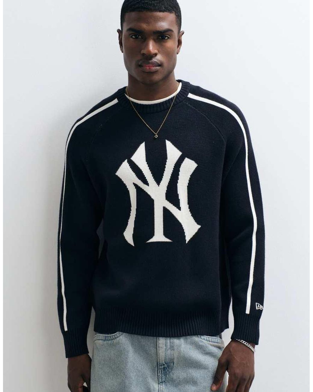 KTZ Blue Ny Yankees Large Logo Knitted Jumper With Contrast Piping for men