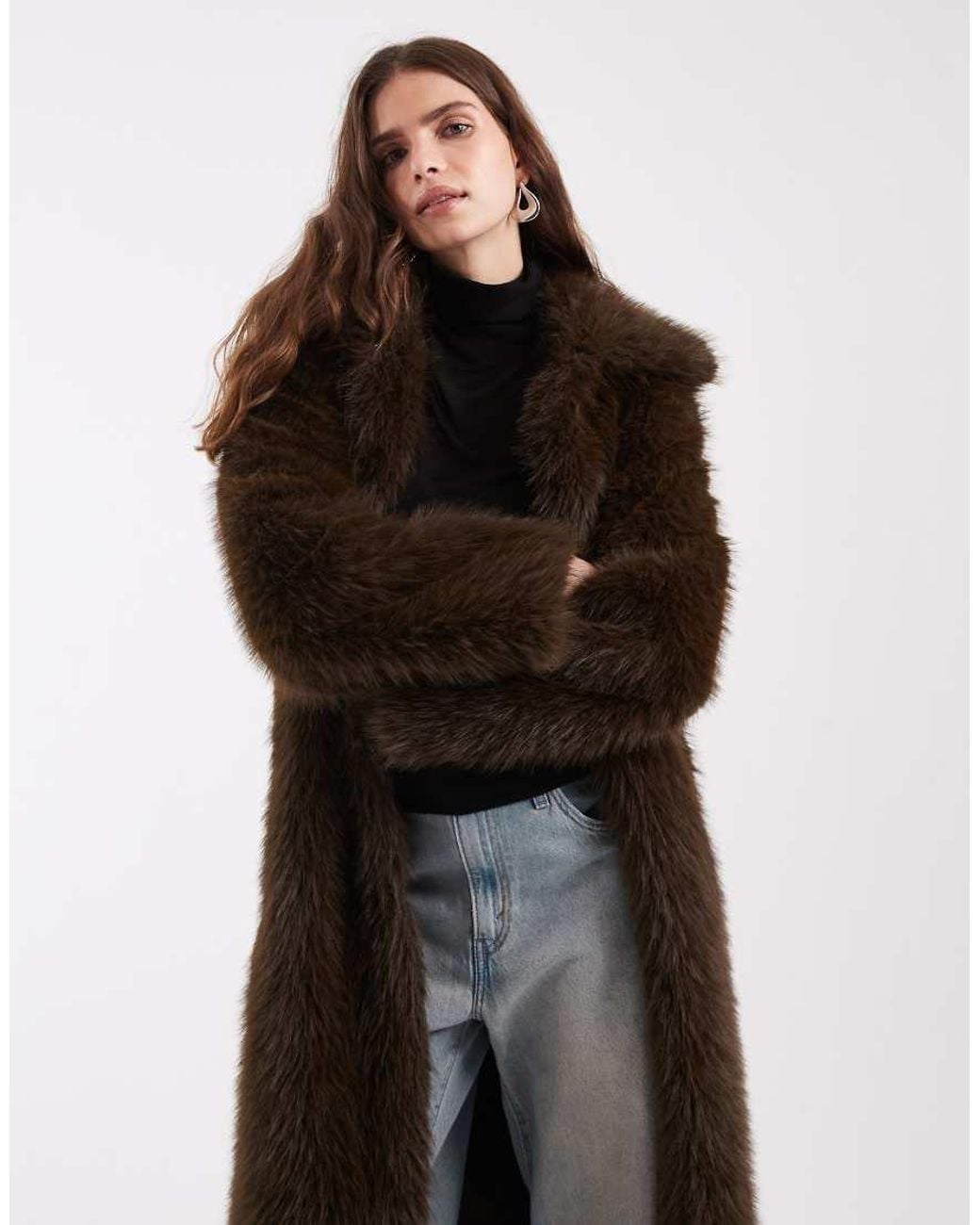 Noisy May Black Longline Faux Fur Coat
