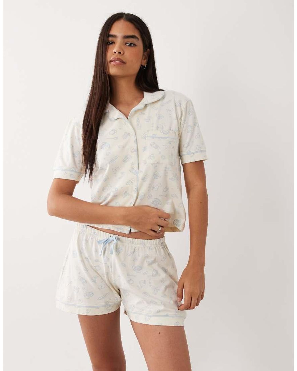 Wednesday's Girl Natural Wednesdays Girl Short Sleeve Brunch Treats Shirt And Short Pajama Set
