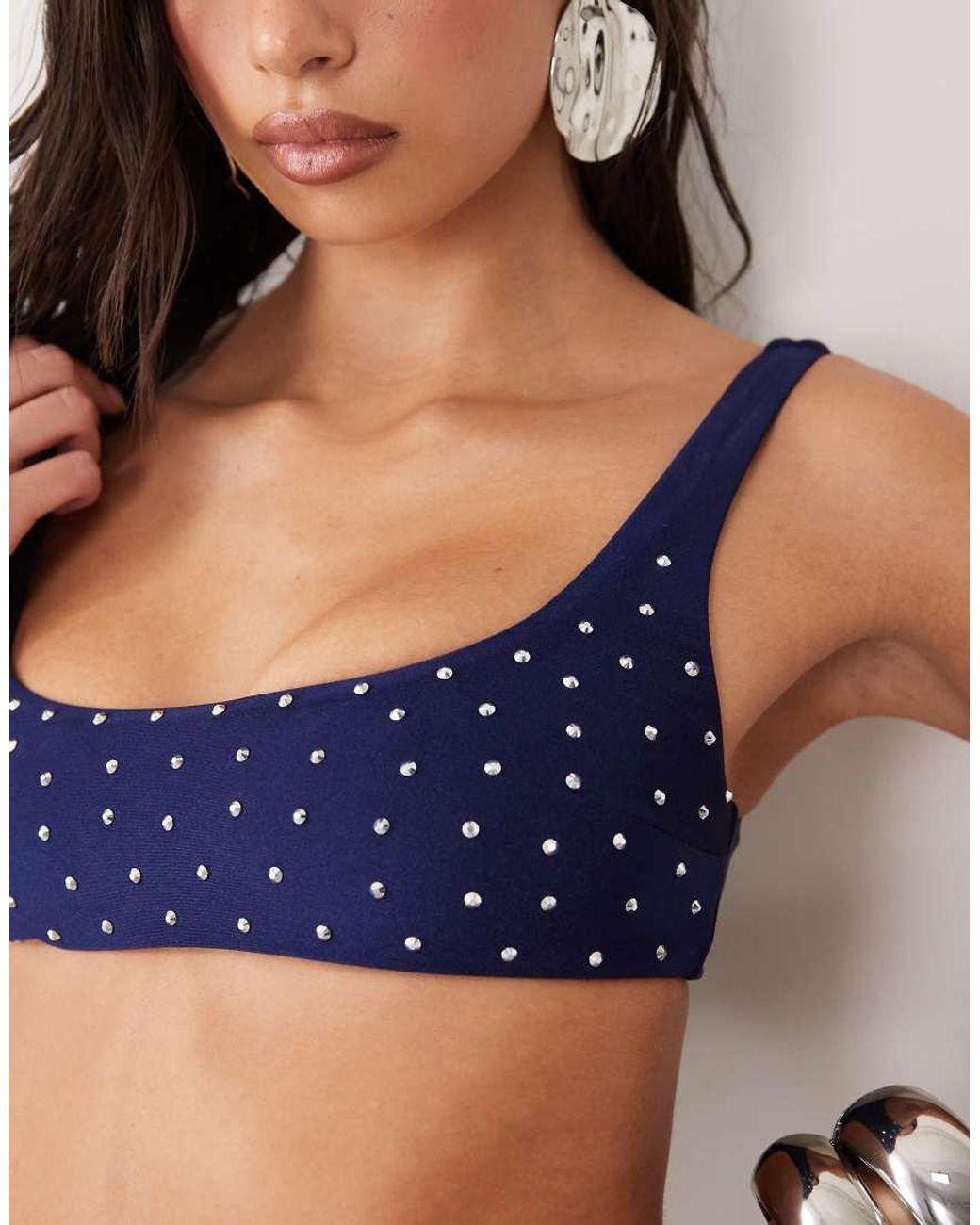 ASOS Blue Harmony Hot Fix Micro Mirissa Skinny Crop Bikini Top