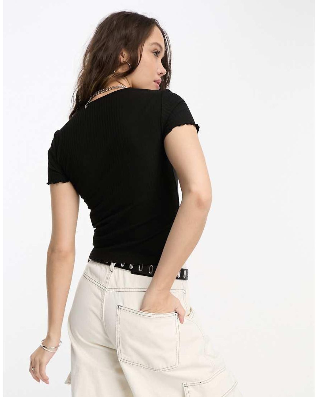 ONLY Black Cropped Lettuce Edge T-Shirt