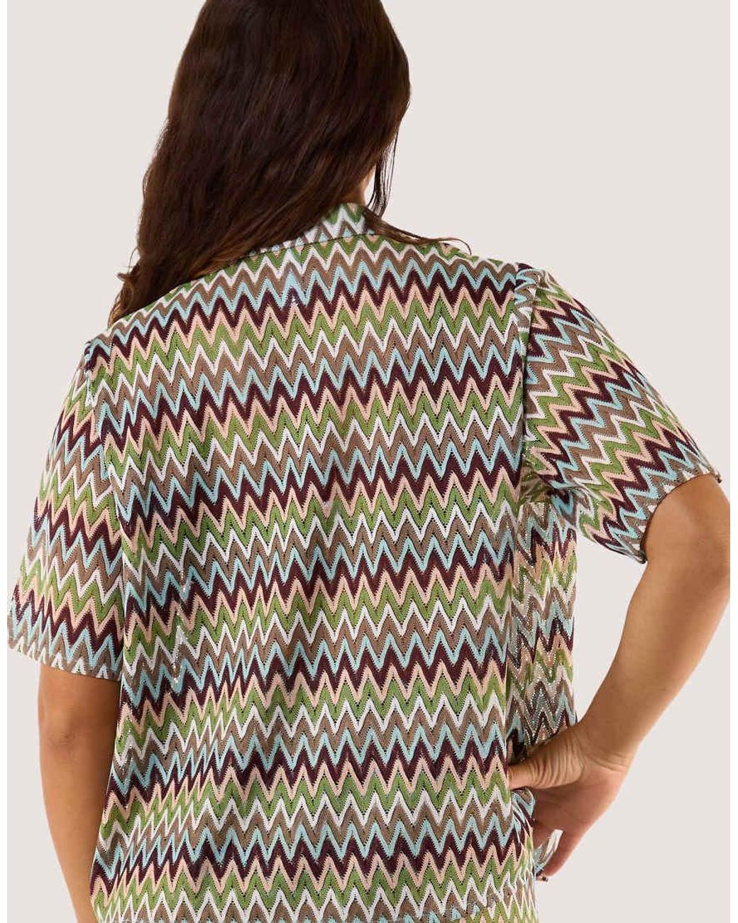 Wolf & Whistle Green Kalahari Zig Zag Crochet Beach Shirt