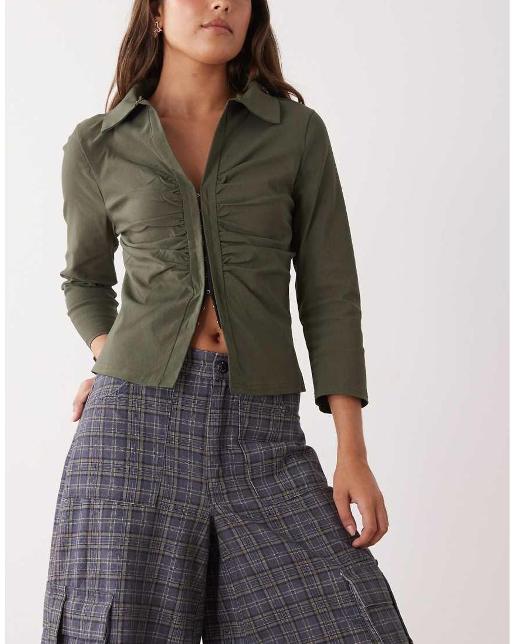 Collusion Green Bengaline Hook And Eye Shirt