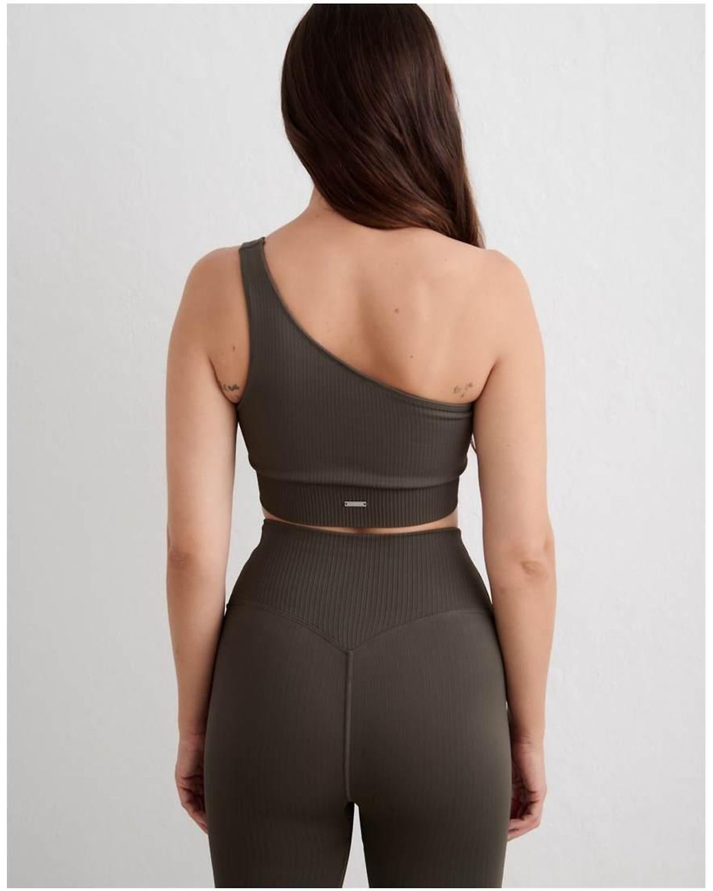 Aim'n Brown Dark Ivy Ribbed Seamless One Shoulder Bra