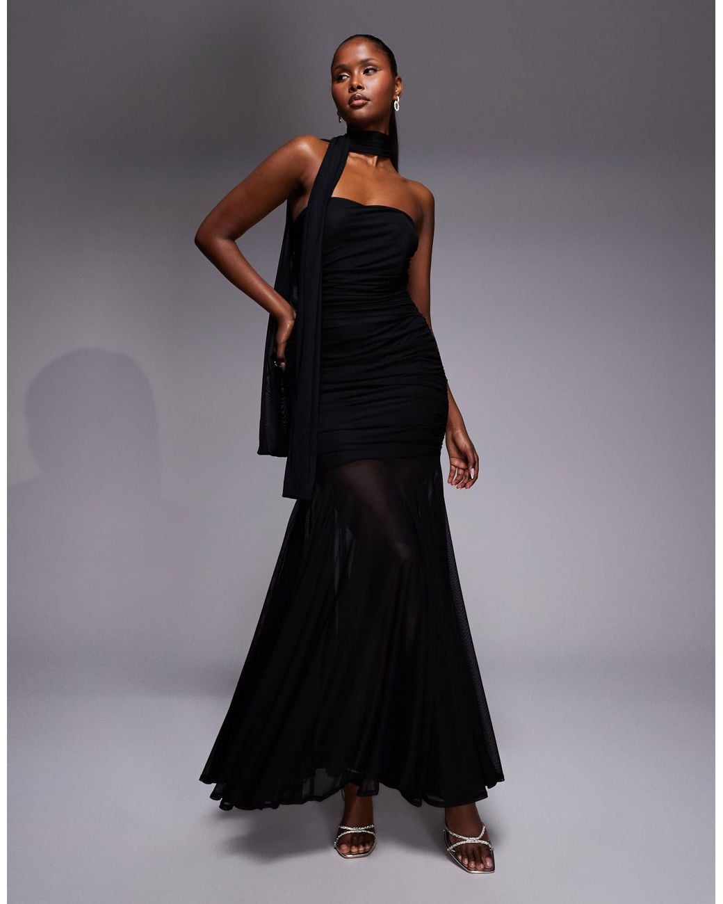 gold two piece dress Black High-Neck Mock Two-Piece Long Prom Hearts Of Love - stylenumber_W26171145416 Size:42 L