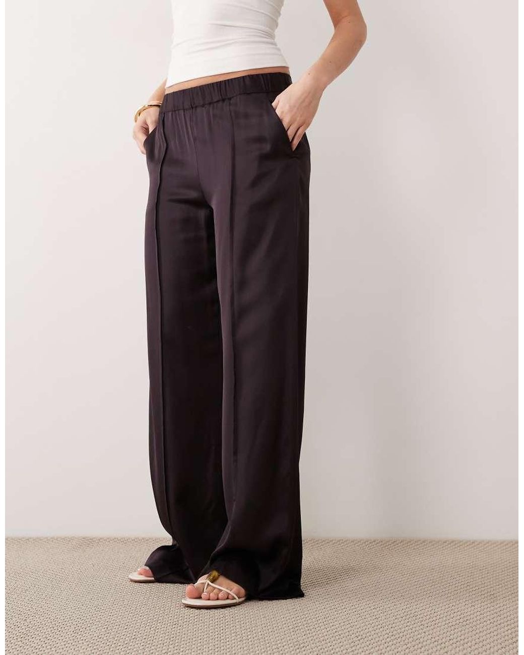 Mango Black Satin Straight Leg Pants