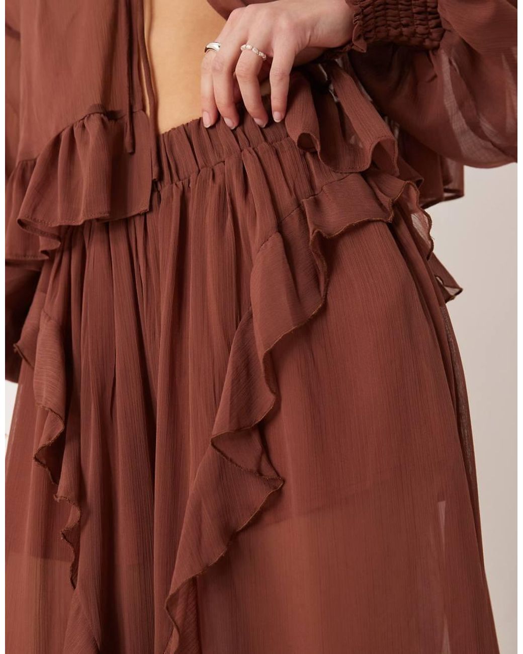 Glamorous Brown Boho Ruffle Detail Wide Leg Trousers