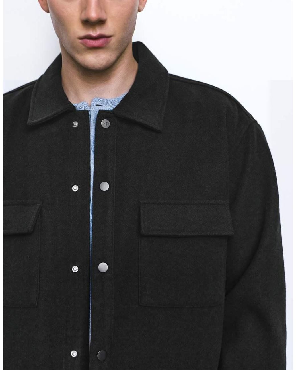 Pull&Bear Black Long Sleeve Overshirt for men