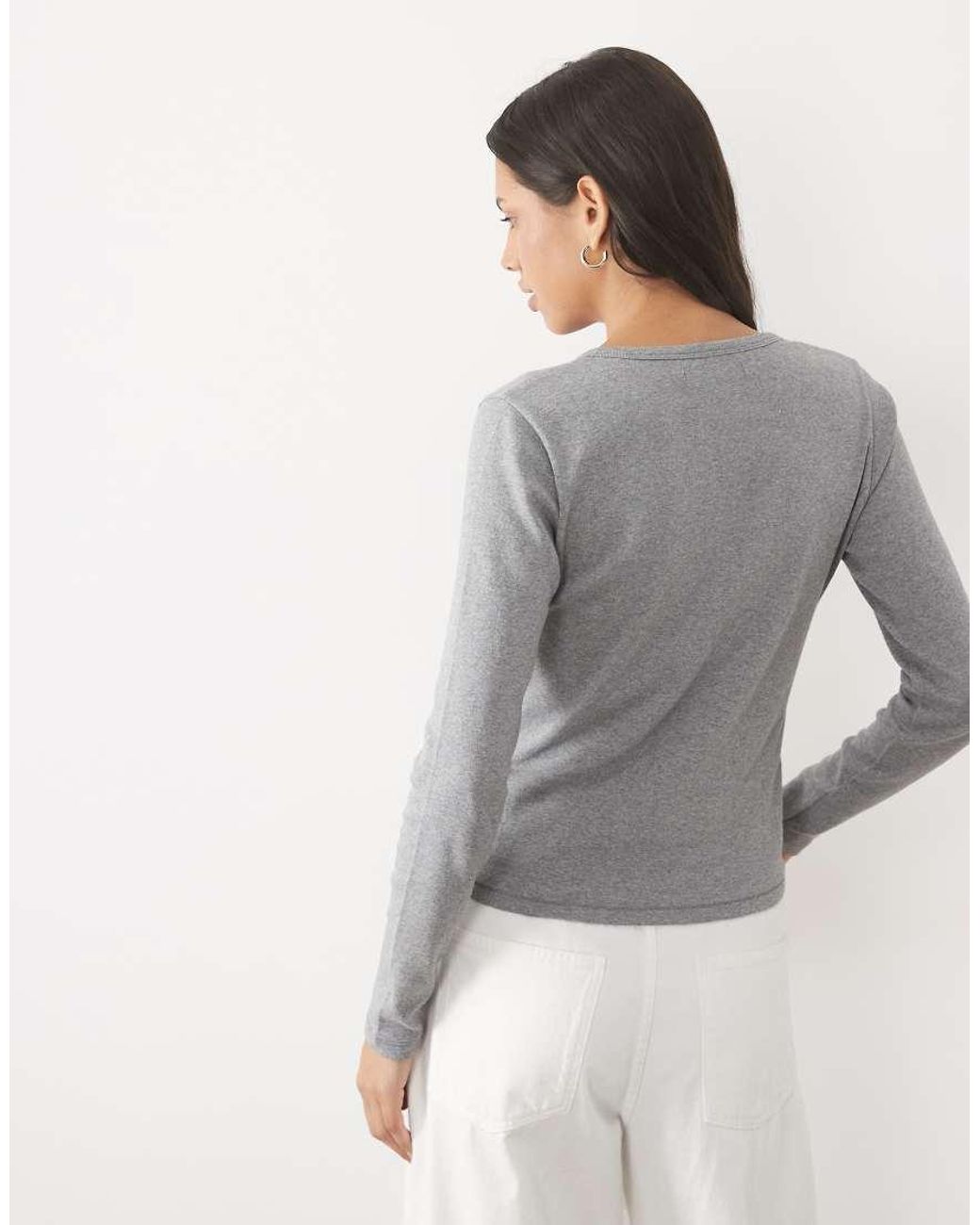 Abercrombie & Fitch Gray Ribbed Long Sleeve Crew Neck Henley Top
