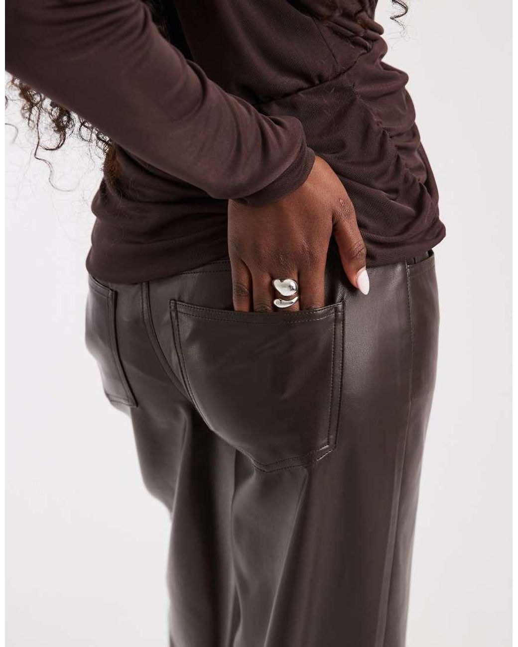 ONLY White Faux Leather Wide Leg Pants