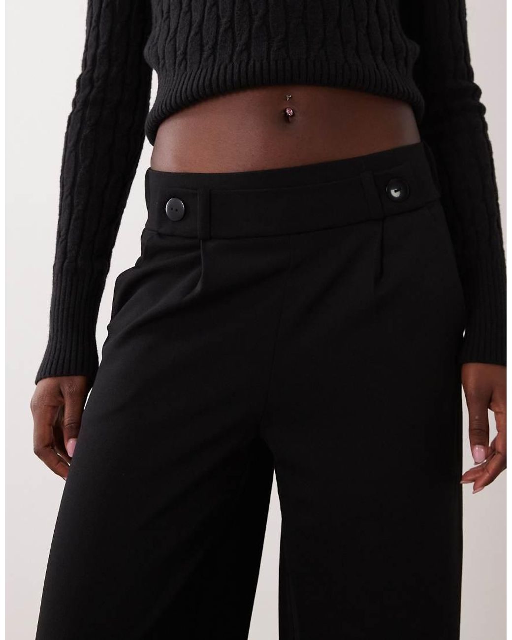 Jdy Black Button Detail Wide Leg Dad Trousers