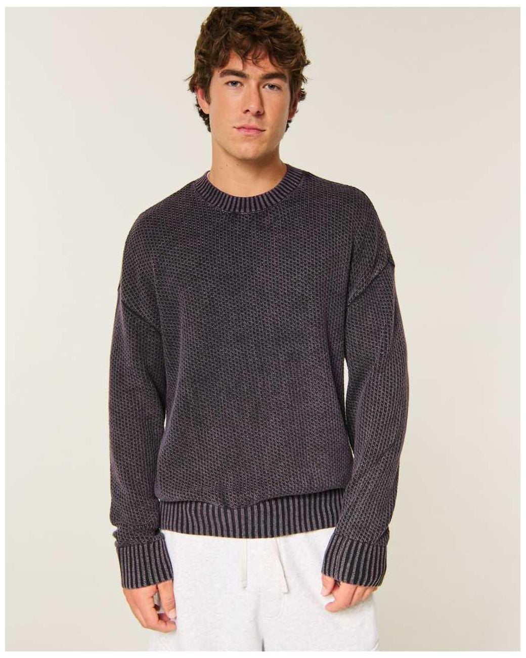 Hollister Blue Boxy Washed Waffle Crew Sweater for men