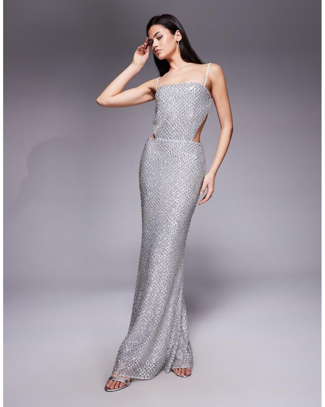 Oh Polly Purple Katalia Embellished Cut Out Backless Maxi Dress