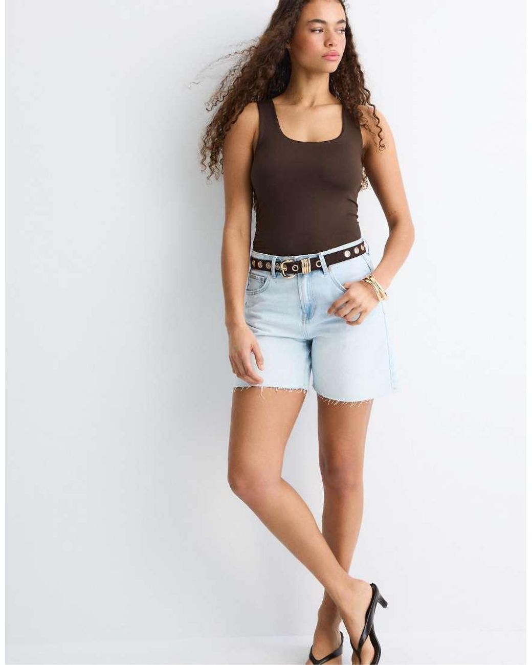 Stradivarius White Polyamide Wide Strap Top