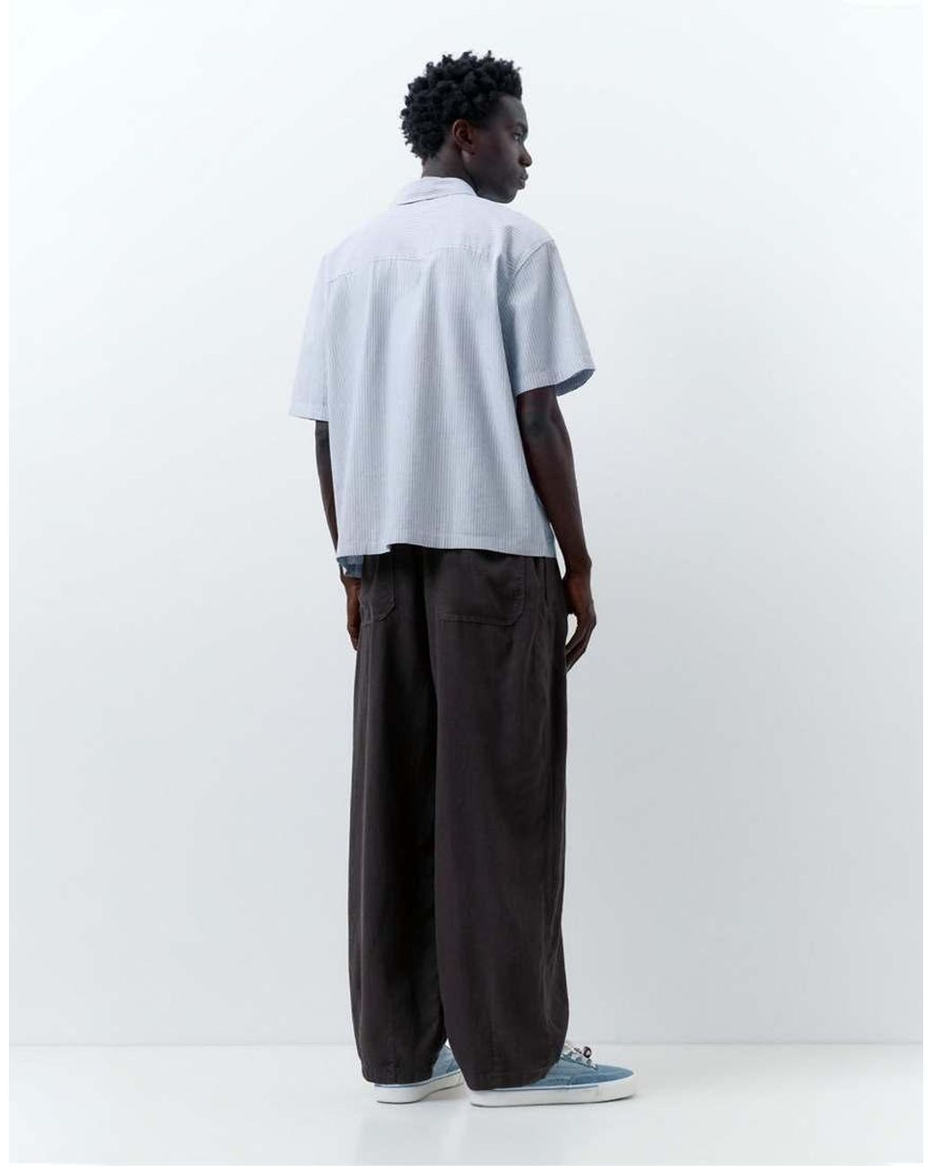 Pull&Bear Gray Linen Blend Trousers for men