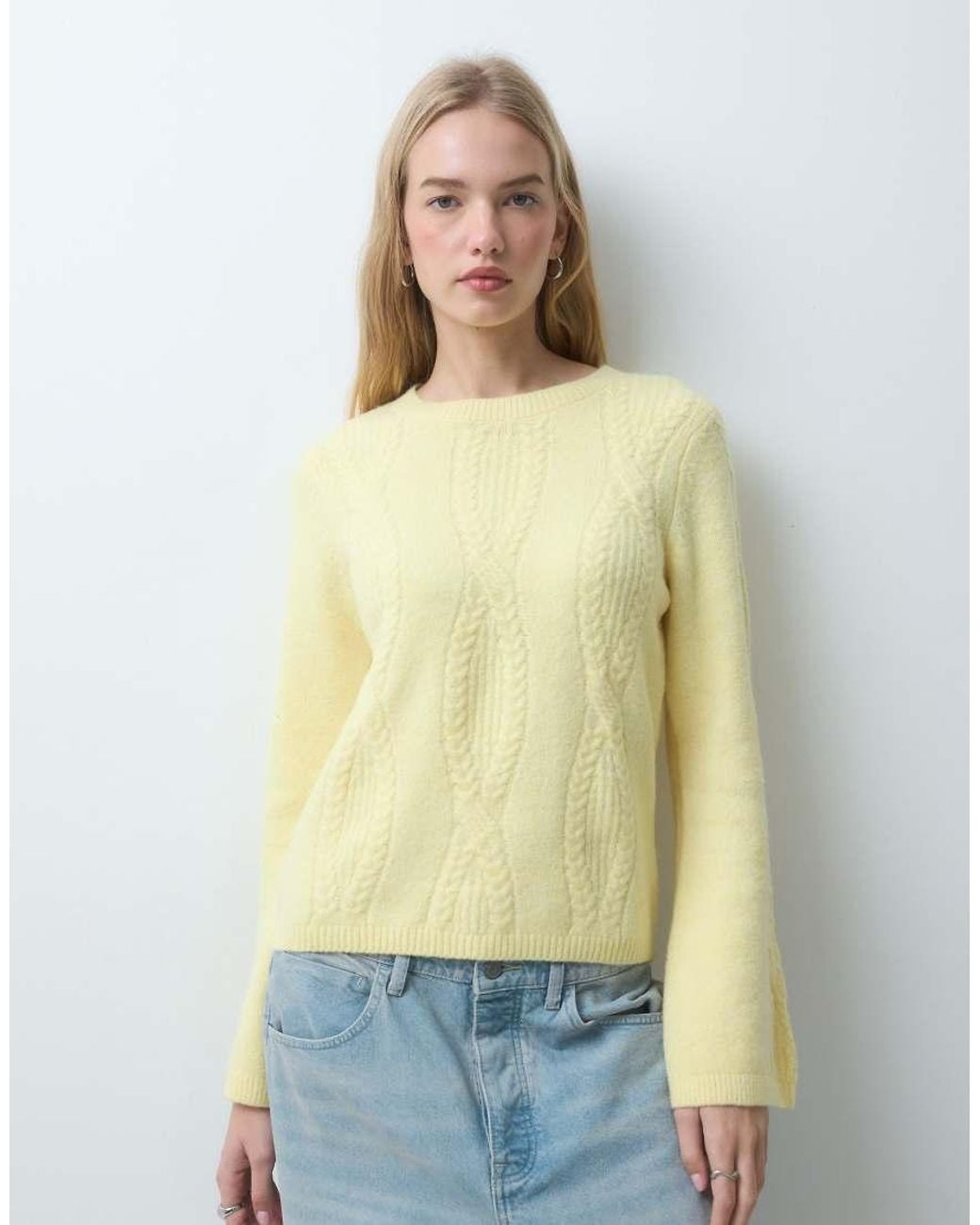 Pieces Yellow Cable Knit Oversized Jumper
