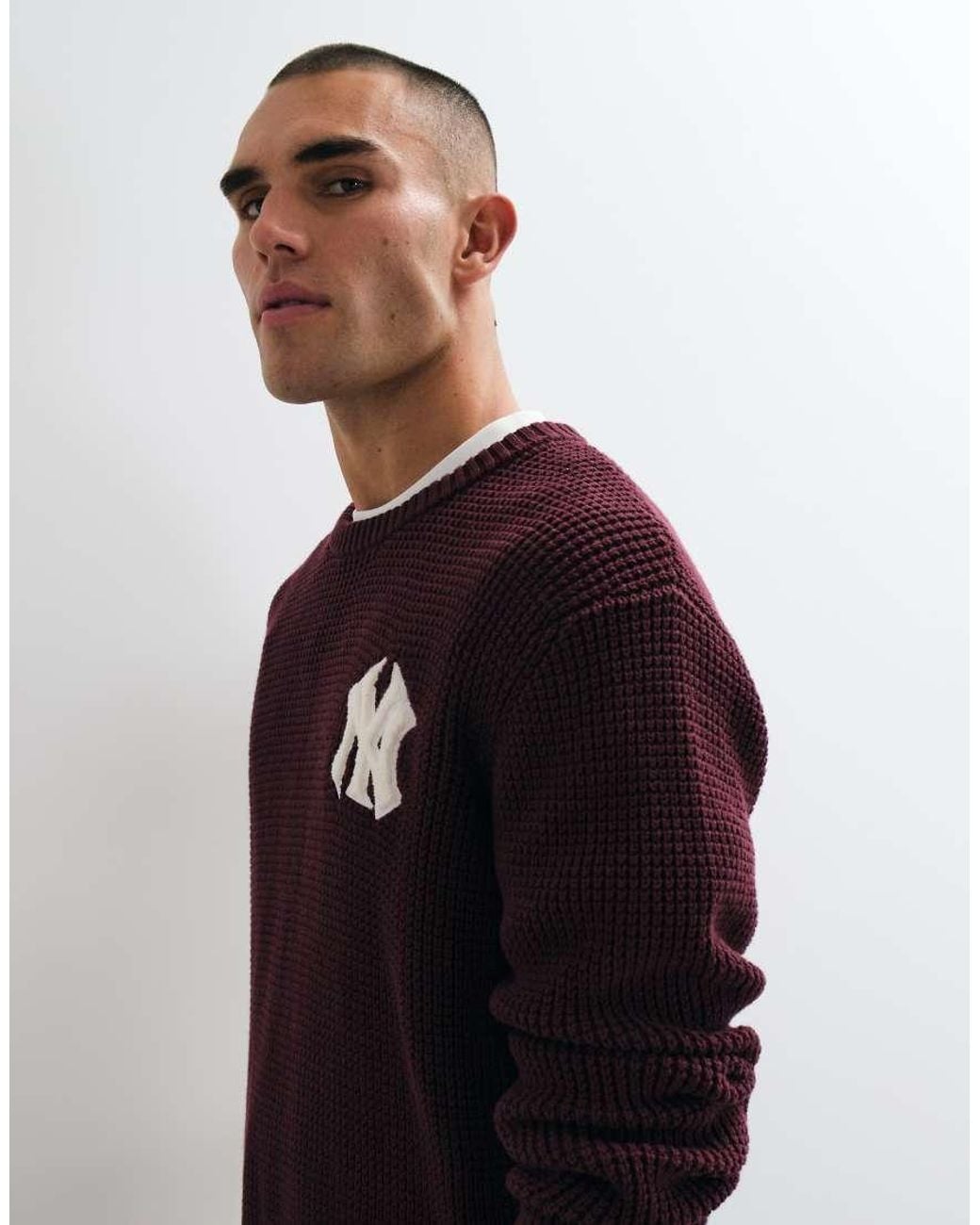 KTZ Blue Ny Yankees Logo Mlb Knitted Waffle Crewneck Jumper for men
