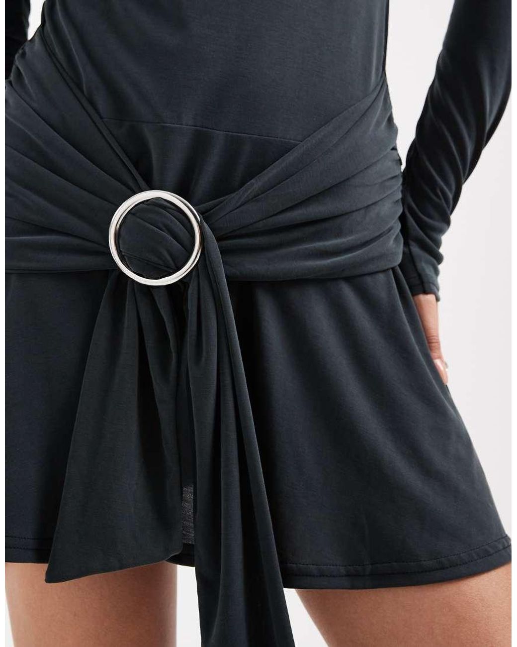 Collusion Black Slash Neck Mini Dress With Ring Detail