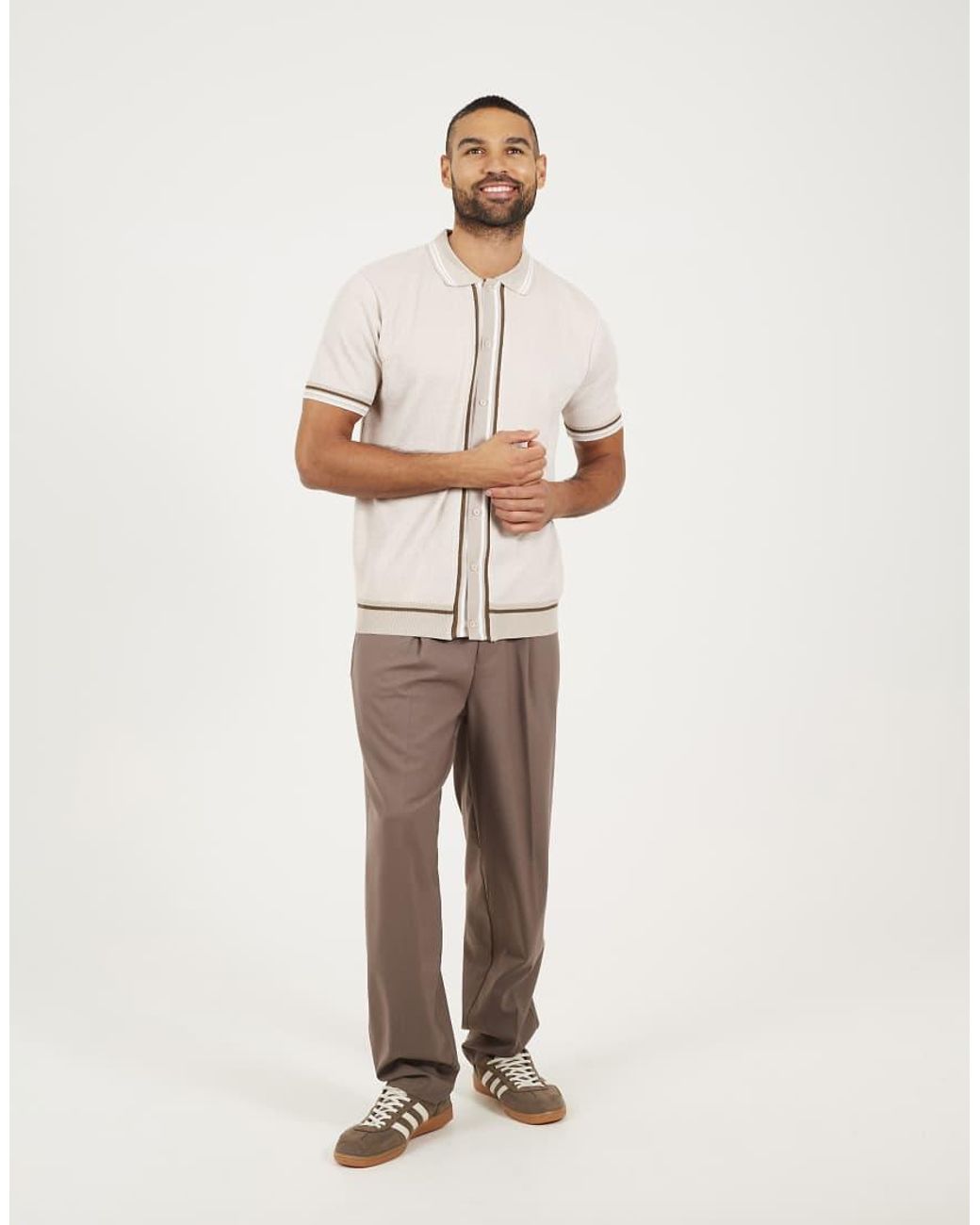 Brave Soul Natural Knitted Short Sleeve Shirt for men