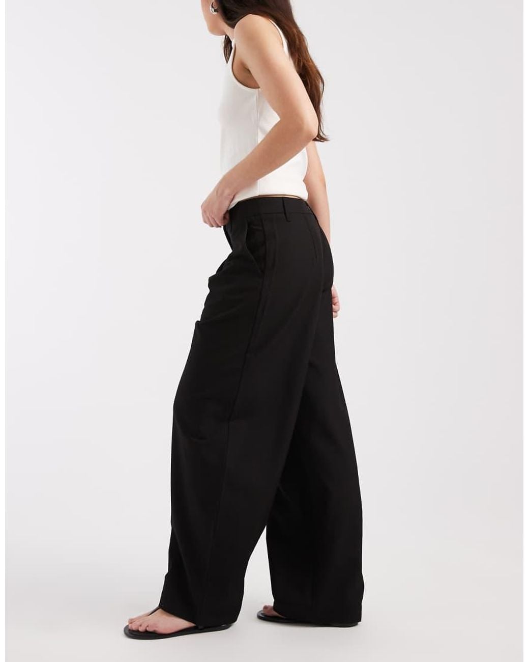 Pieces Black Mid Waist Barrel Leg Tailored Trouser