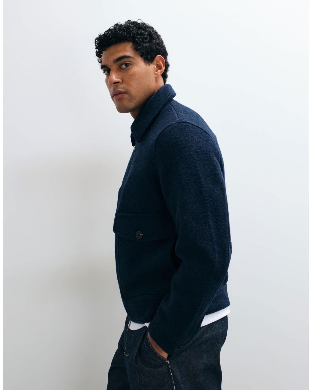 SELECTED Blue Wool Blend Bomber Jacket for men