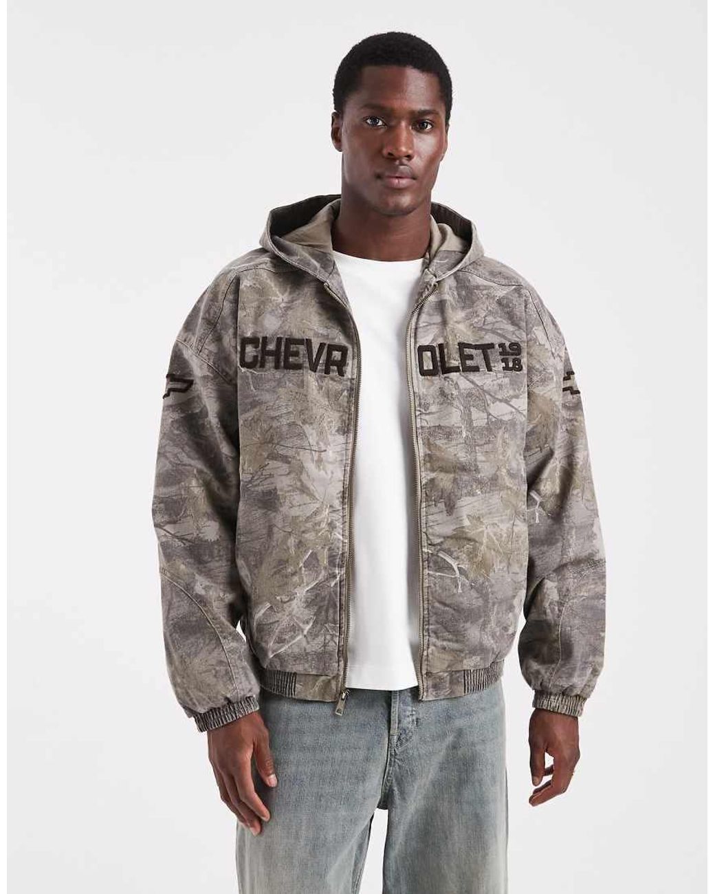 Hollister Gray Chevrolet Graphic Camo Skater Jacket for men