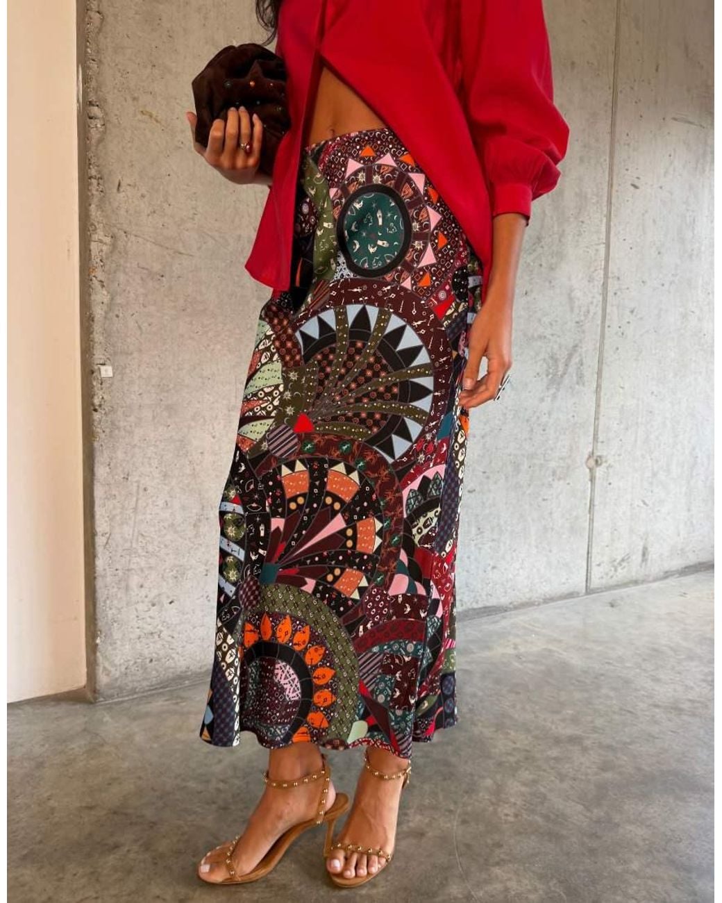 Never Fully Dressed Red Dorris Bias Maxi Skirt