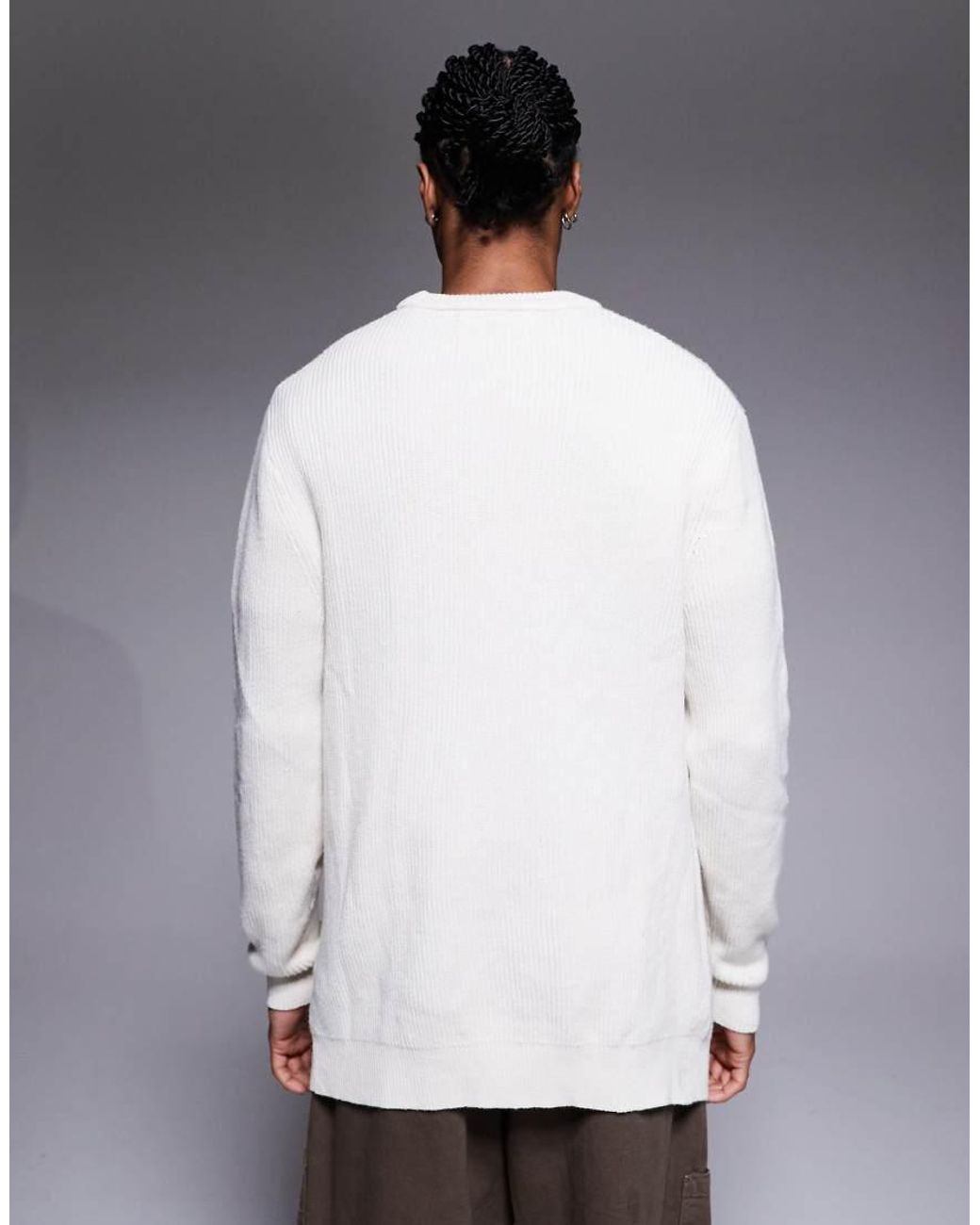River Island White Knitted Rib Crew Neck for men