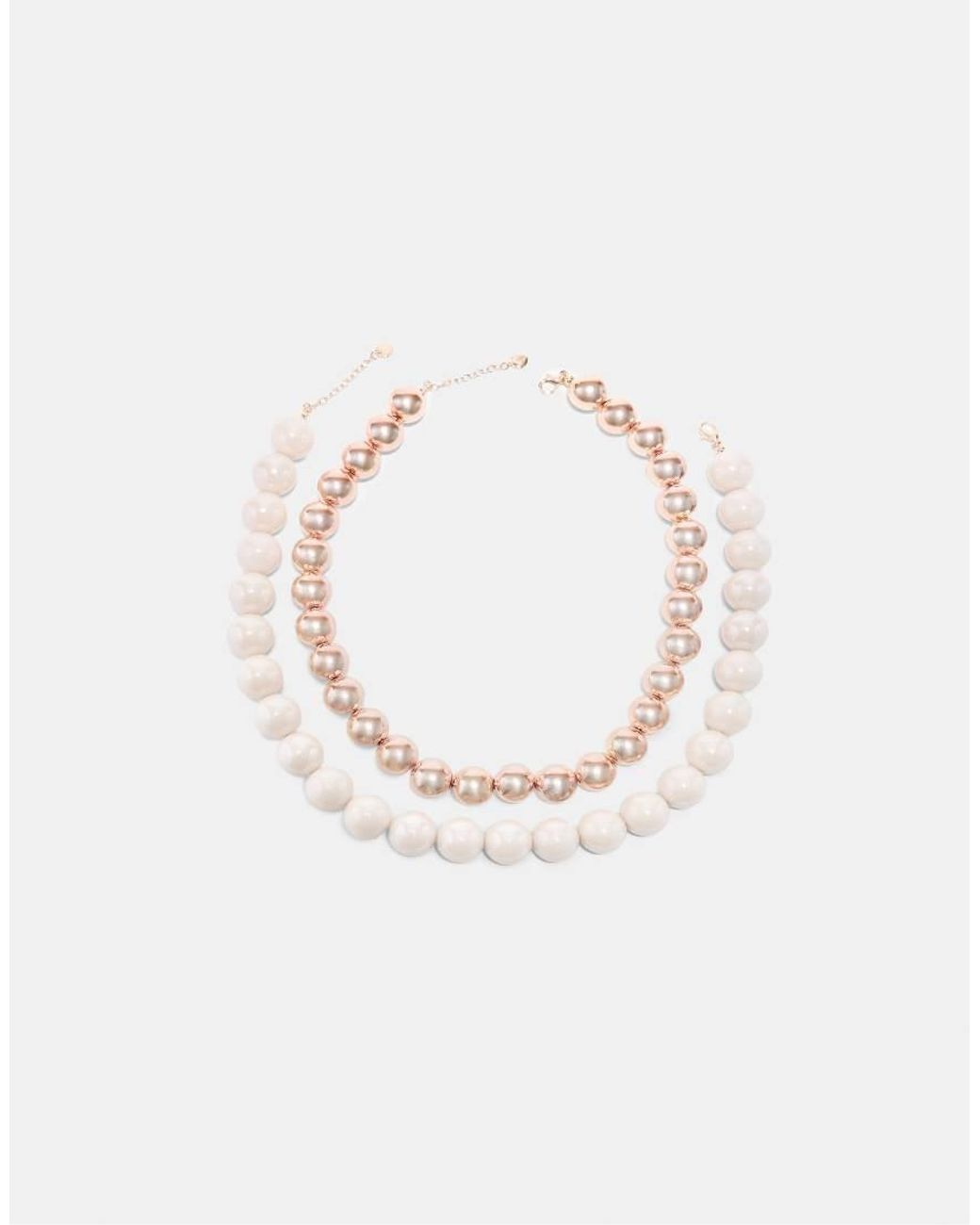 Stradivarius White Set Of 2 Bead Necklaces