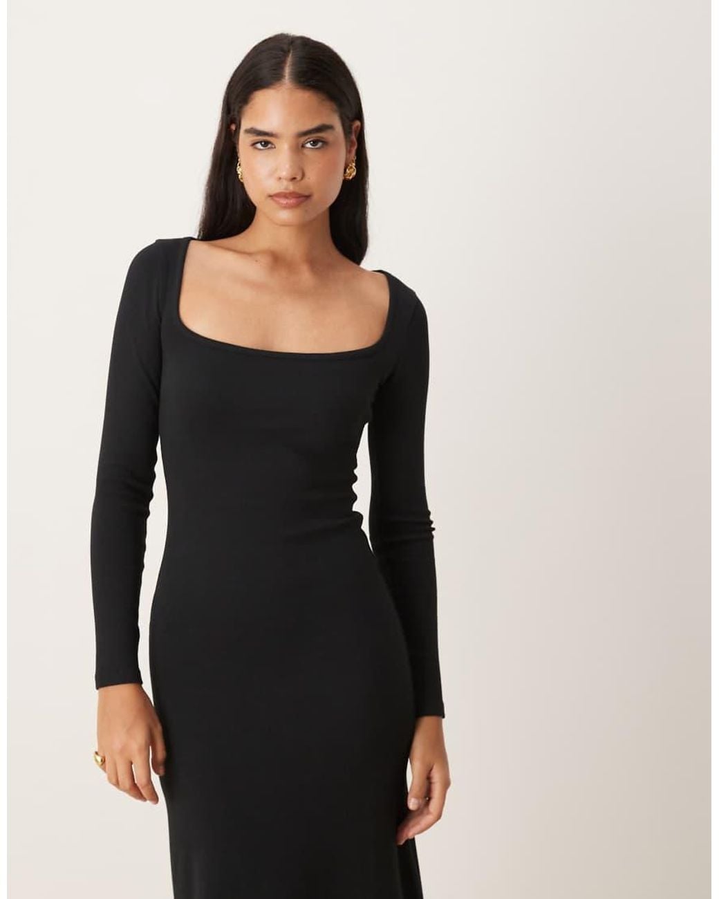 ASOS Black Ribbed Square Neck Maxi Dress