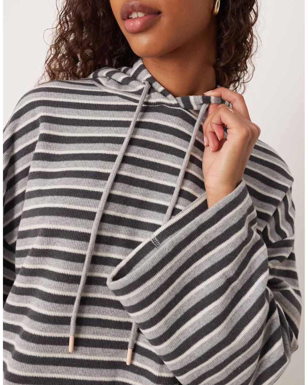ASOS White Brushed Stripe Pull Over Hoodie Co Ord Top