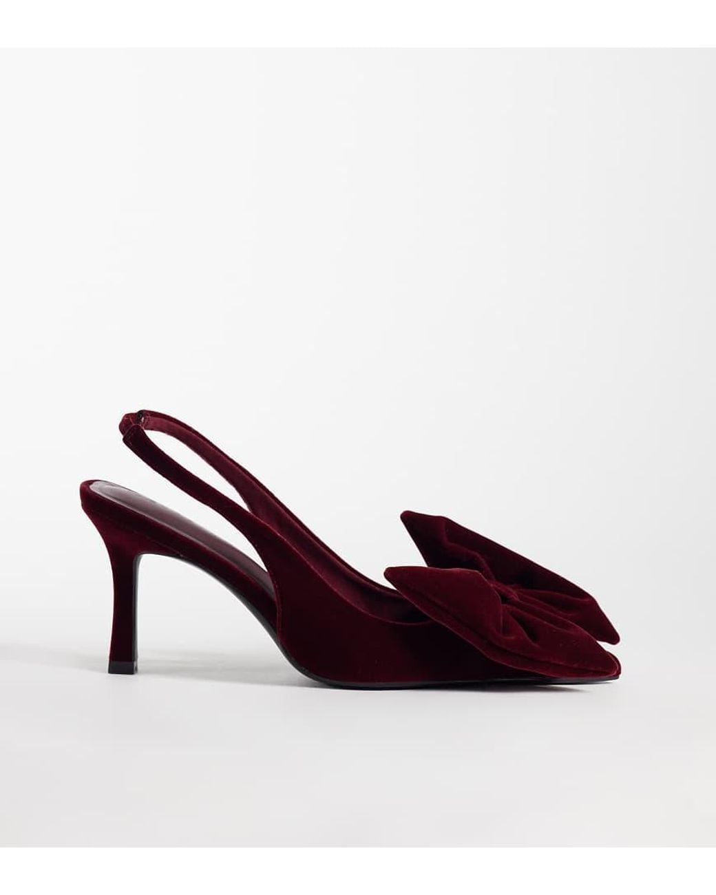 Asos Design Wide Fit Purple Shine Slingback Bow Detail Mid Heeled Shoes