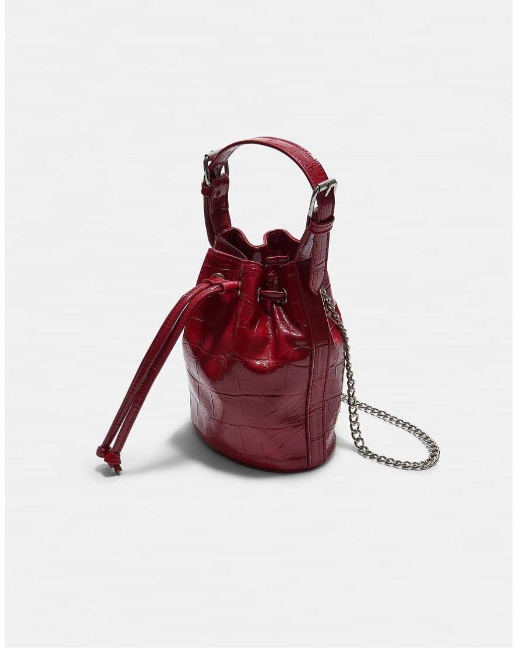 Stradivarius Red Mock-Croc Bucket Bag