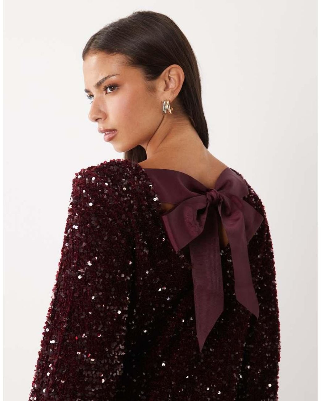 Pieces Red Sequin Mini Dress With Ribbon Bow Back