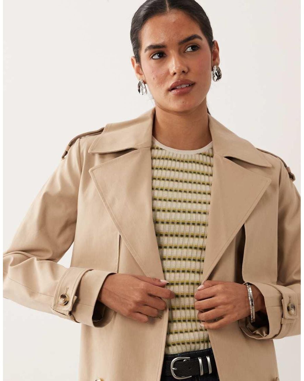 Forever New Natural Cropped Belted Trench Coat
