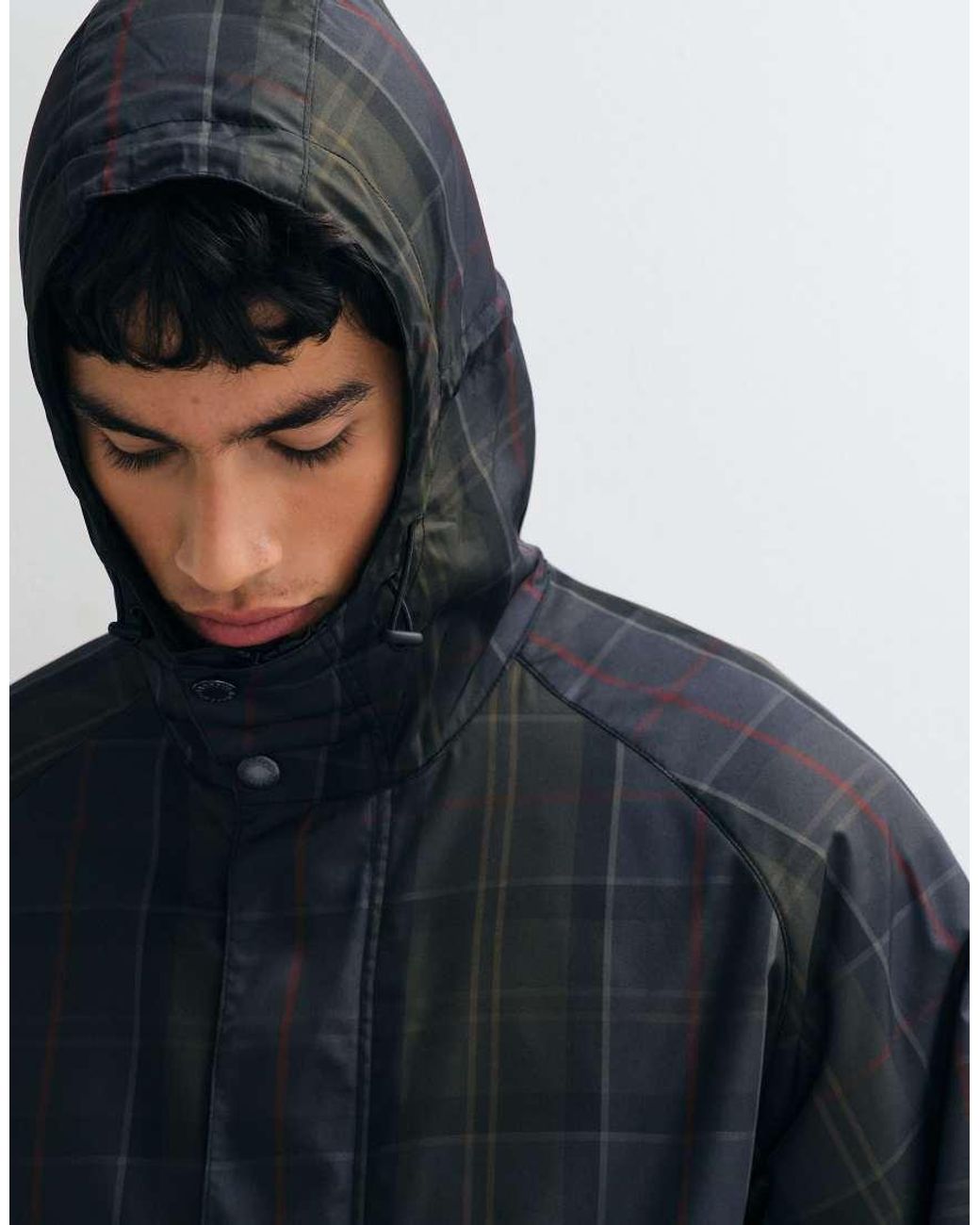 Barbour Blue Showerproof Tartan Check Hooded Jacket for men