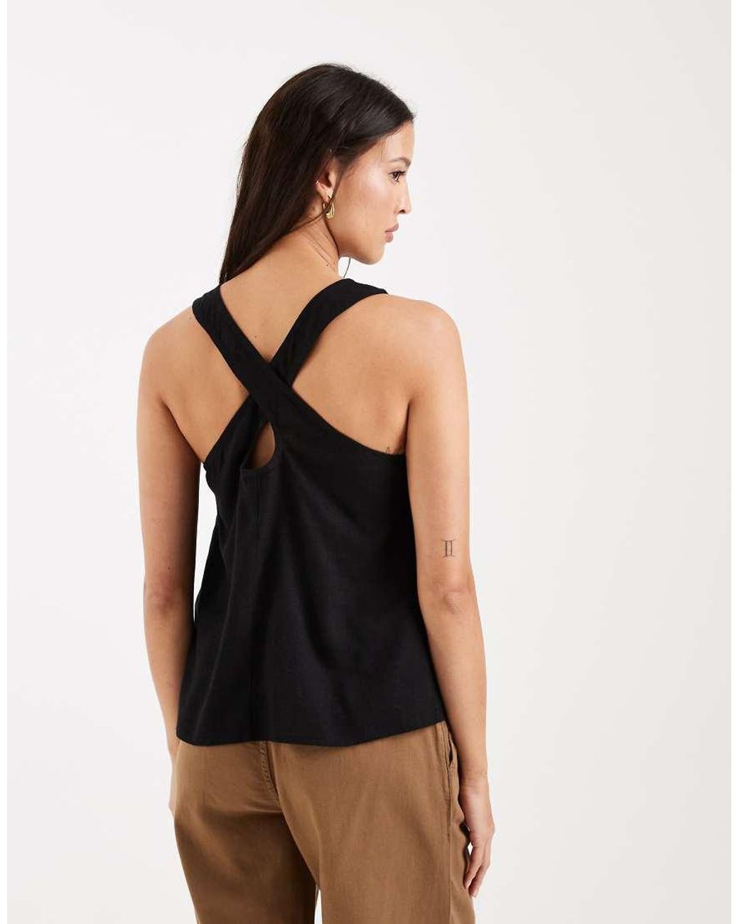 ASOS Black Linen Cross Back Scoop Neck Cami