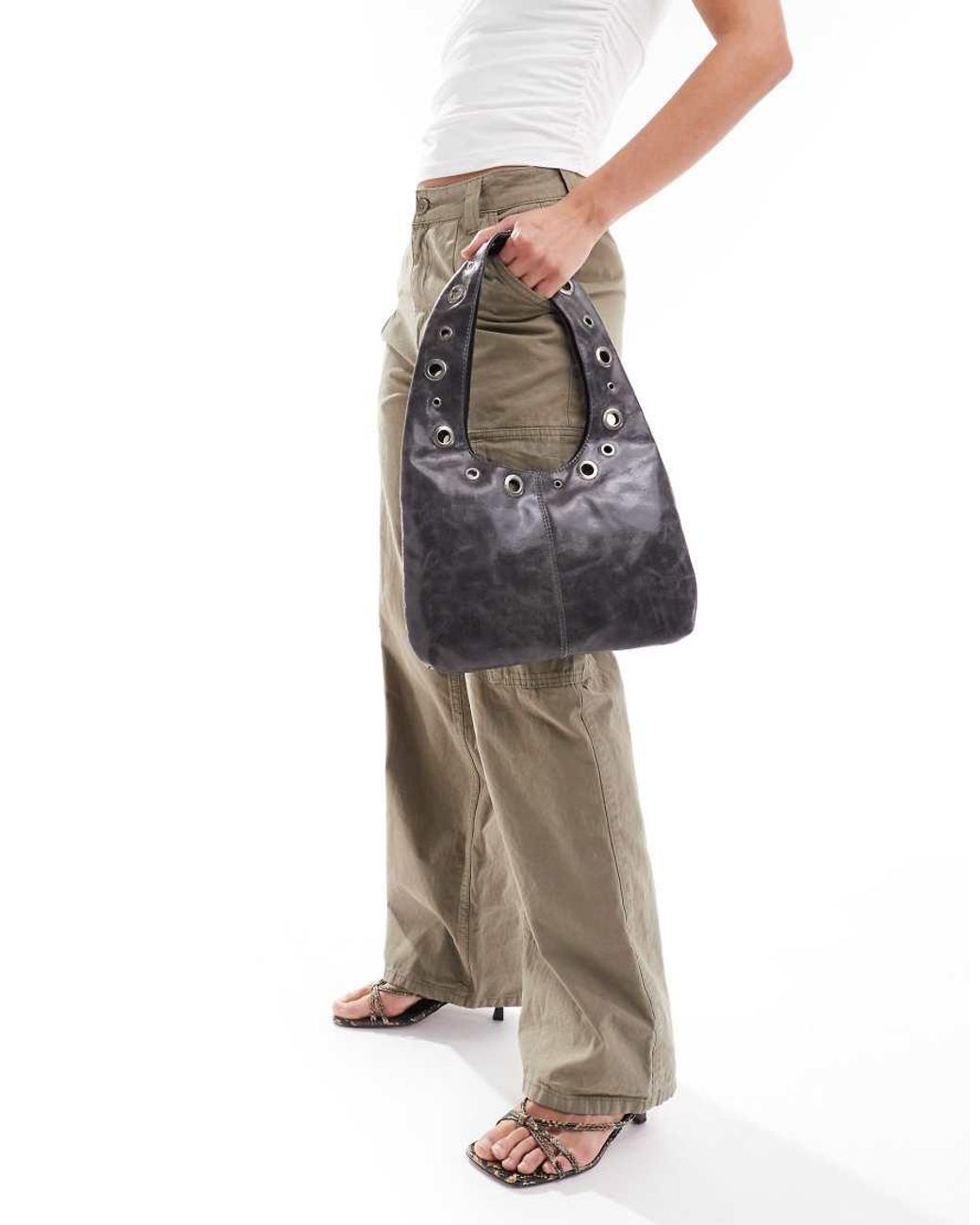 EYELETS NYLON TOTE BAG (GREY) 3060B EYELETS NYLON TOTE BAG (GREY