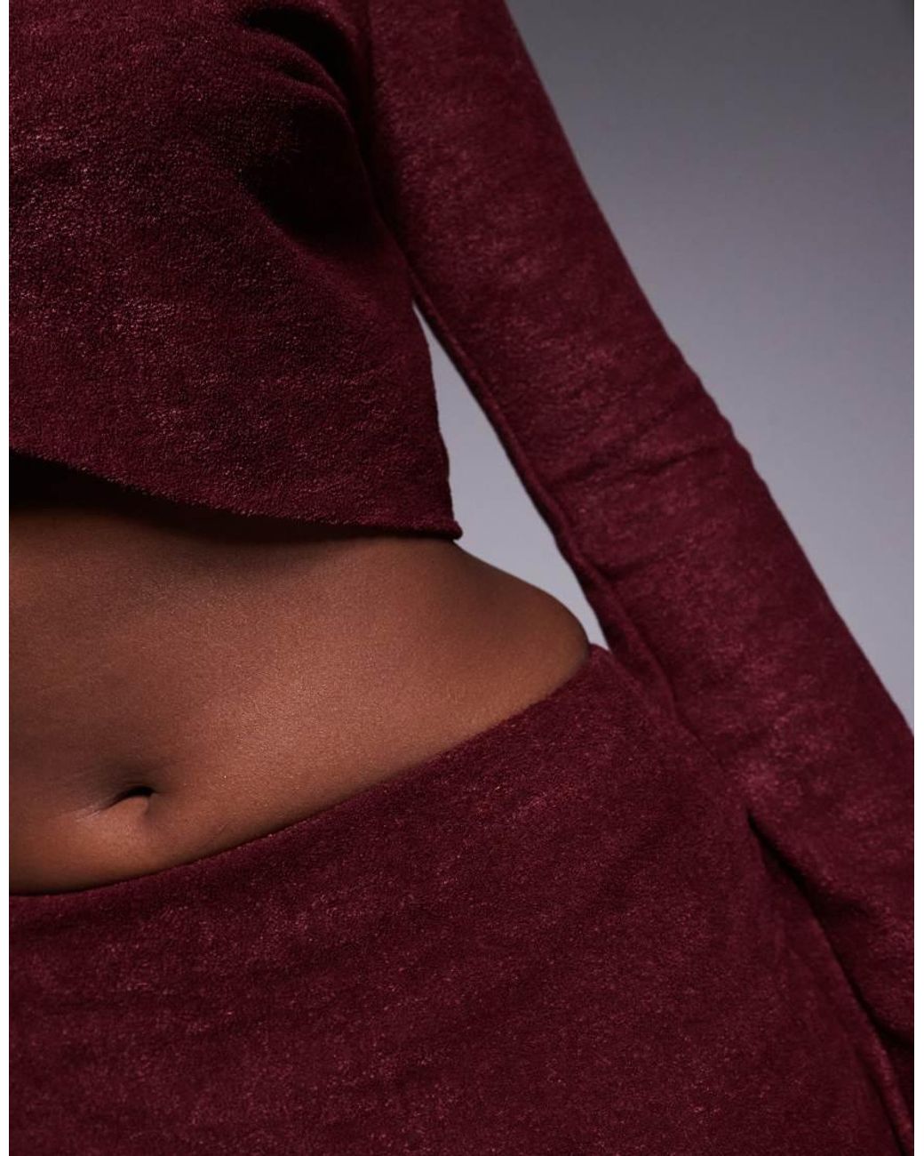 ASOS Red Co-Ord Brushed Rib V Front Crop Top With Flare Sleeve