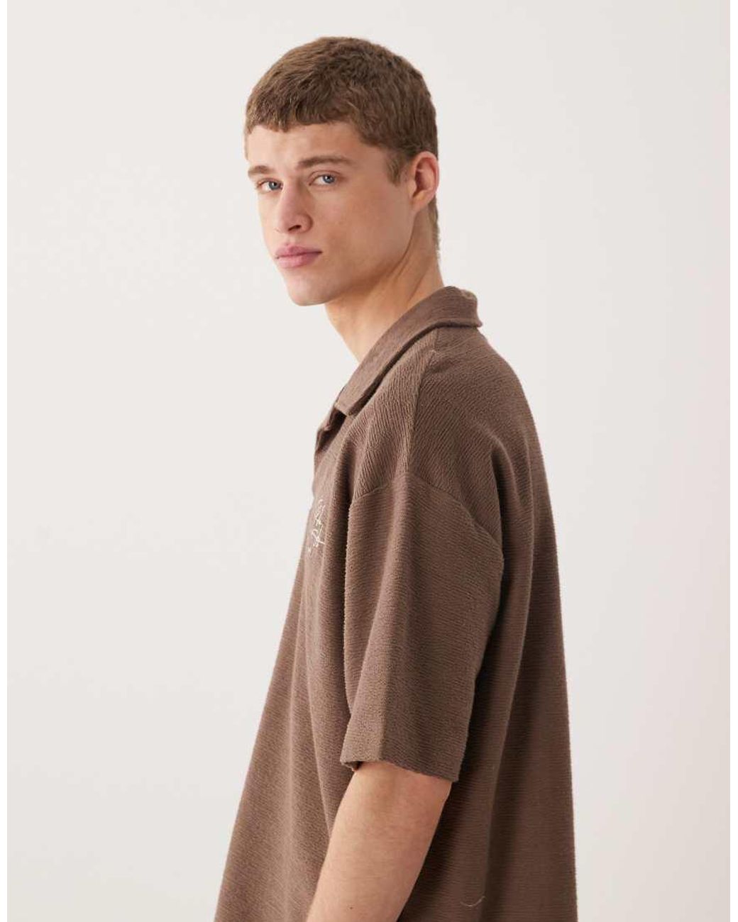 ASOS Brown Super Heavyweight Oversized Polo for men